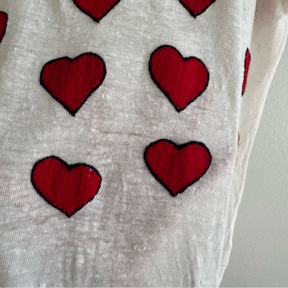 Banner Day Embroidered Hearts Tee 100% Linen Size Large - Picture 7 of 11